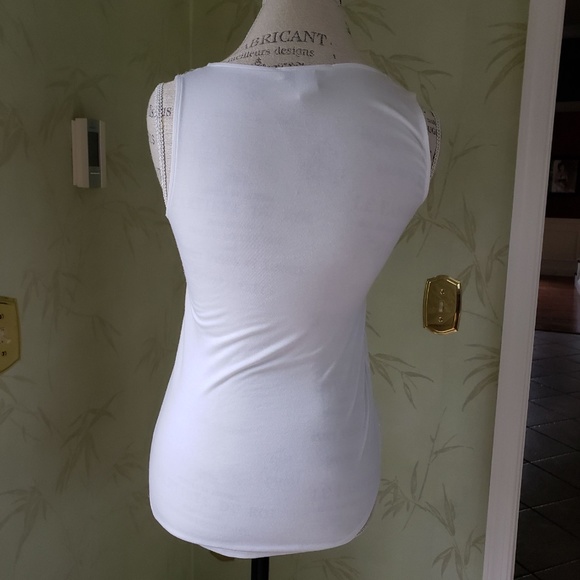 WHITE HOUSE BLACK MARKET TANK TOP W/BEADED MESH OVERLAY:PRE-OWNED SOFT WHITE XXS - Picture 7 of 14